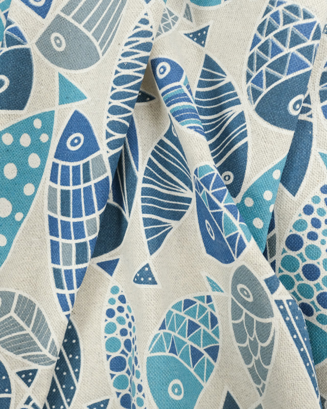 Linen Effect Coating 140 blue fish